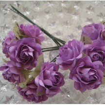 12 Light Purple Paper Open Rose Flowers